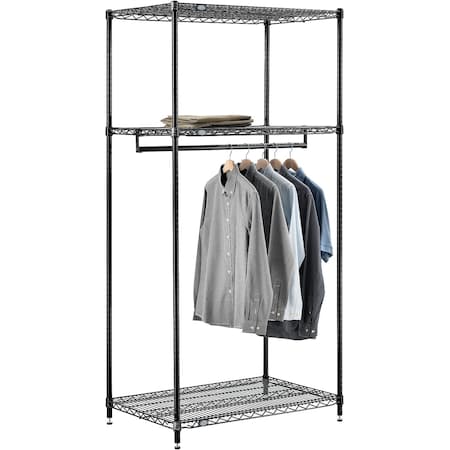 Nexel Free Standing Clothes Rack, 3 Shelf, 36inW x 24inD x 74inH, Black 184450B